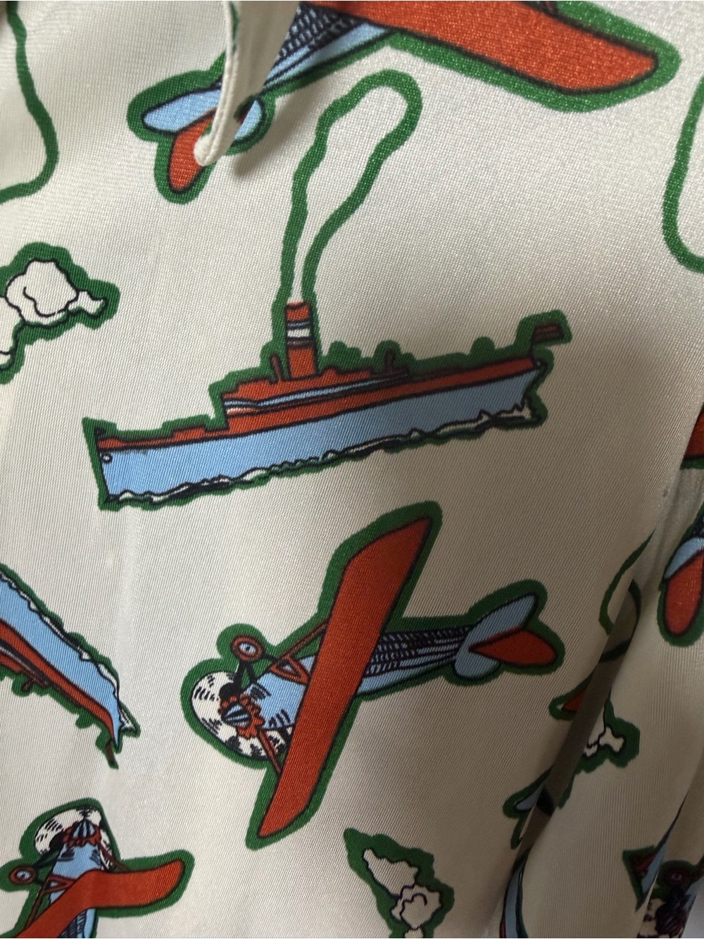 Women's White Travel-Print Button Down Shirt - Picture 7 of 7